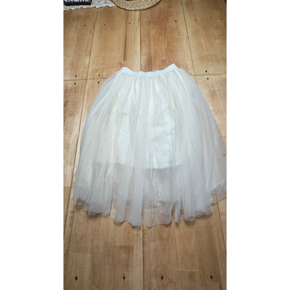 Esley Off White Tulle‎ Midi Skirt Elastic Waist Lined Style Womens Size S